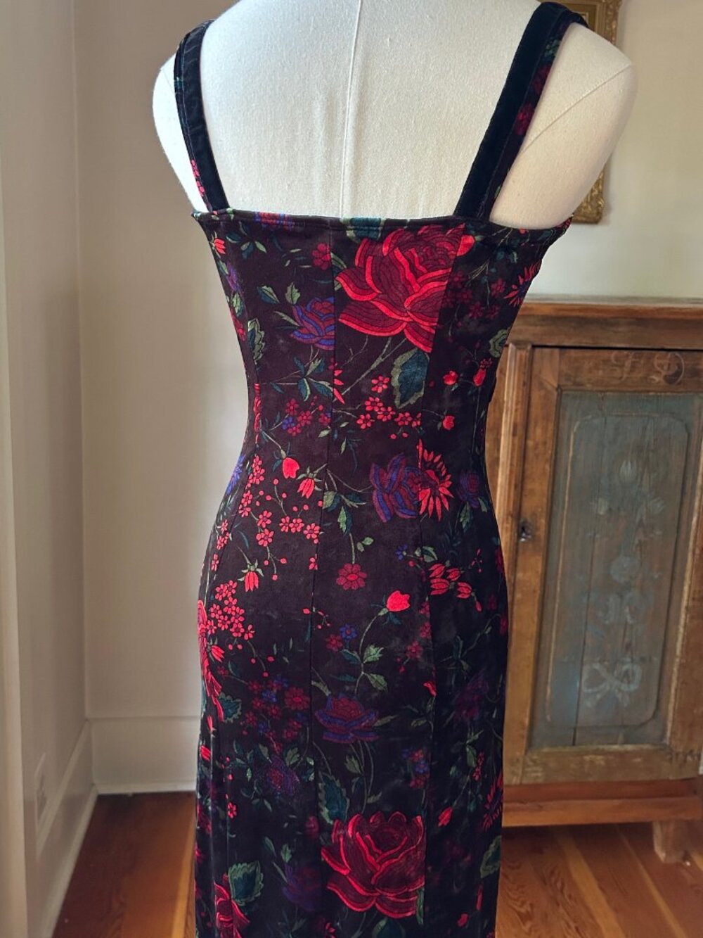 Vintage Betsey Johnson New York Velvet Floral Maxi Dress - Picture 4 of 8